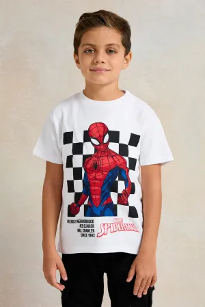Boys White Printed Short sleeve T-shirt