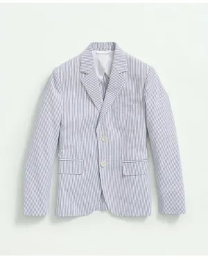 Brooks Brothers Boys Stretch Cotton Seersucker Jacket Blue/Ivory