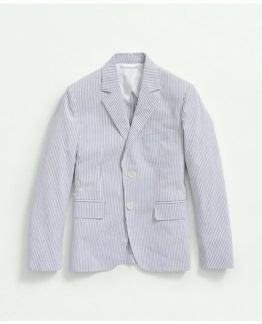 Brooks Brothers Boys Stretch Cotton Seersucker Jacket Blue/Ivory