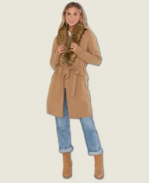 Cabin Cardi Camel Knit Faux Fur