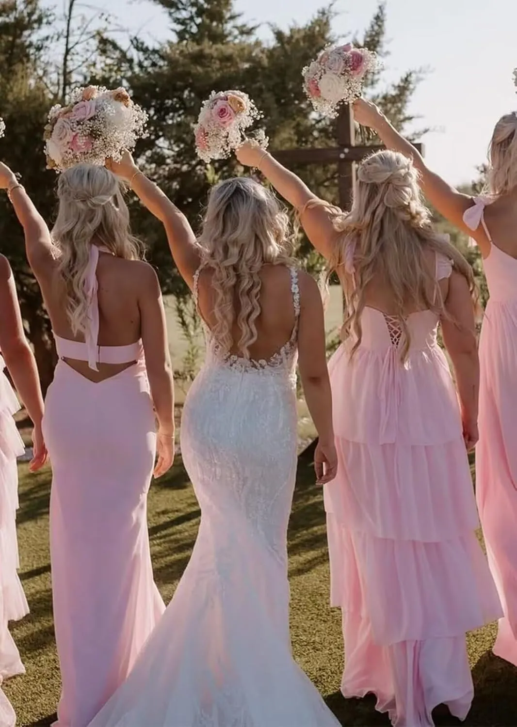 cantcauli Tiered Bridesmaid Dress for Wedding Chiffon Spaghetti Strap Ruffles Long Formal Prom Dress CT058