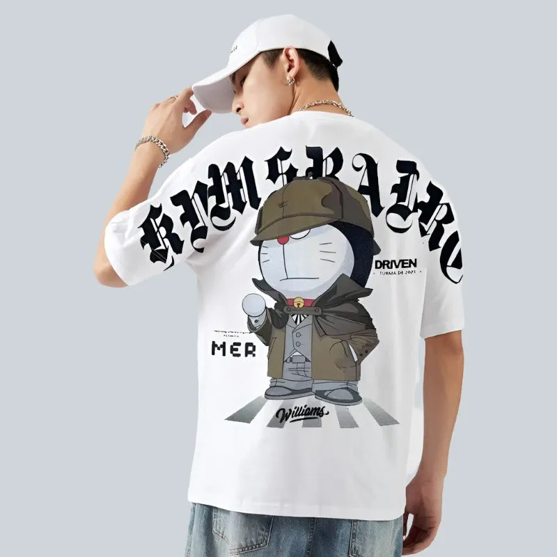 Cartoon Printed Doraemon Short Sleeve T-shirt Men's Summer Couple Trendy Top
