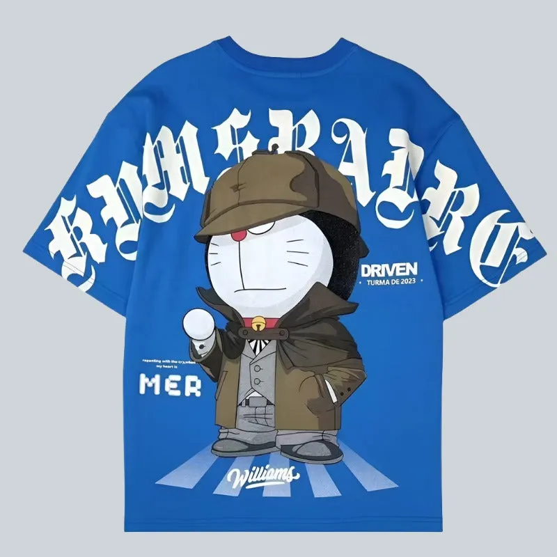 Cartoon Printed Doraemon Short Sleeve T-shirt Men's Summer Couple Trendy Top