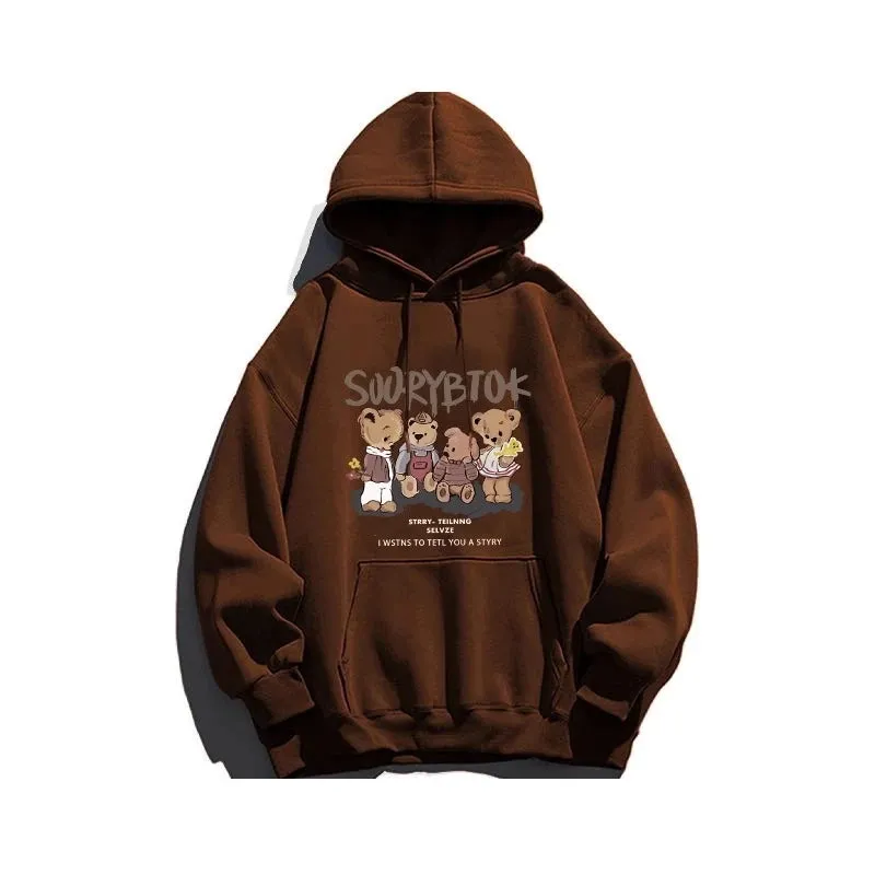 Casual Hooded Chic Drawstring Lovely Printing Female Hoodies Fashion Pocket Loose Simple Street 5-colors Women Hoodies