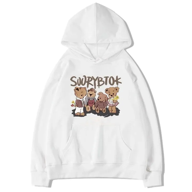 Casual Hooded Chic Drawstring Lovely Printing Female Hoodies Fashion Pocket Loose Simple Street 5-colors Women Hoodies