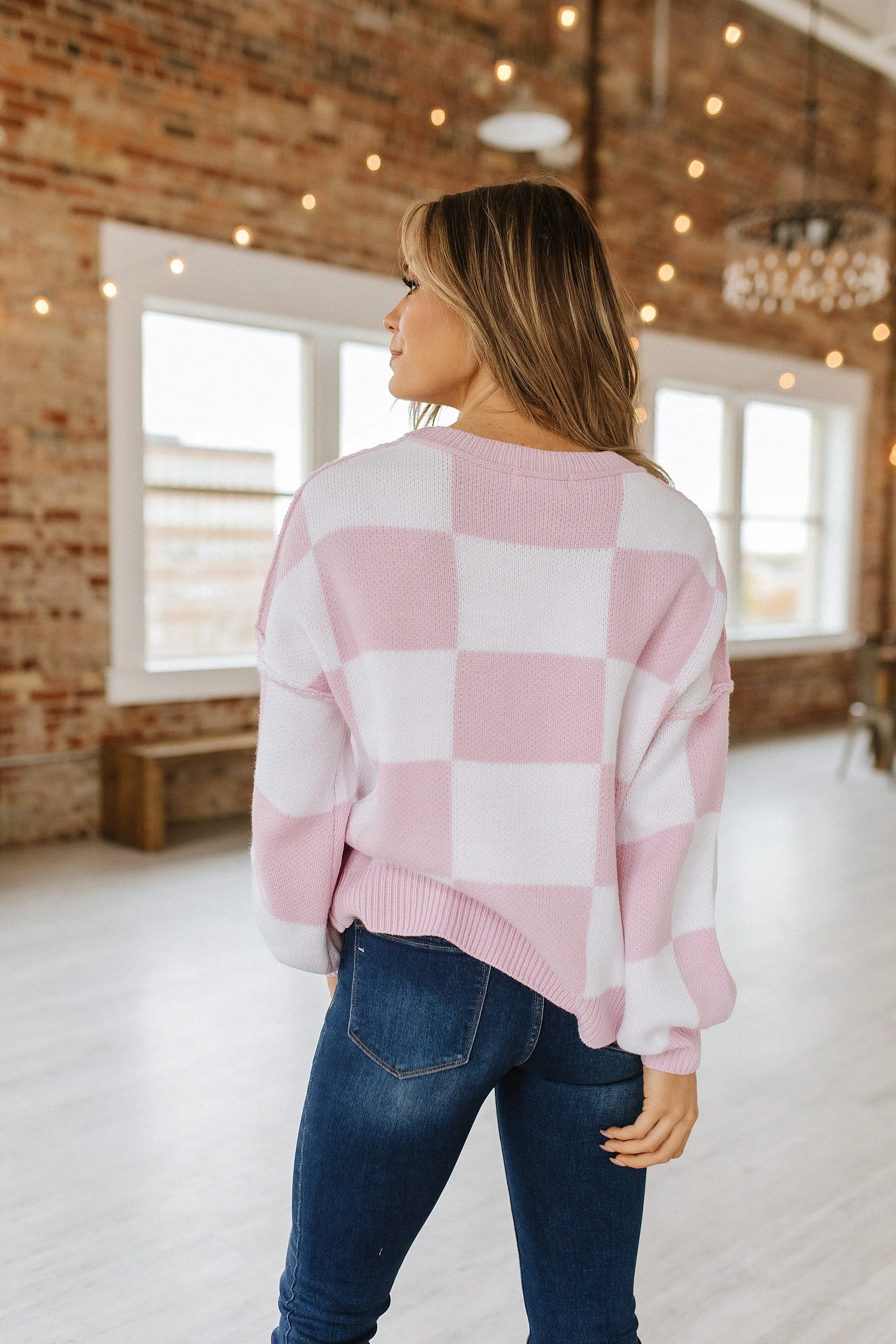 Checkered Bishop Sleeve Sweater | DROPSHIP