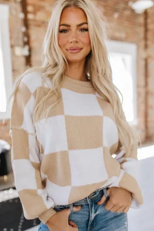 Checkered Bishop Sleeve Sweater | DROPSHIP