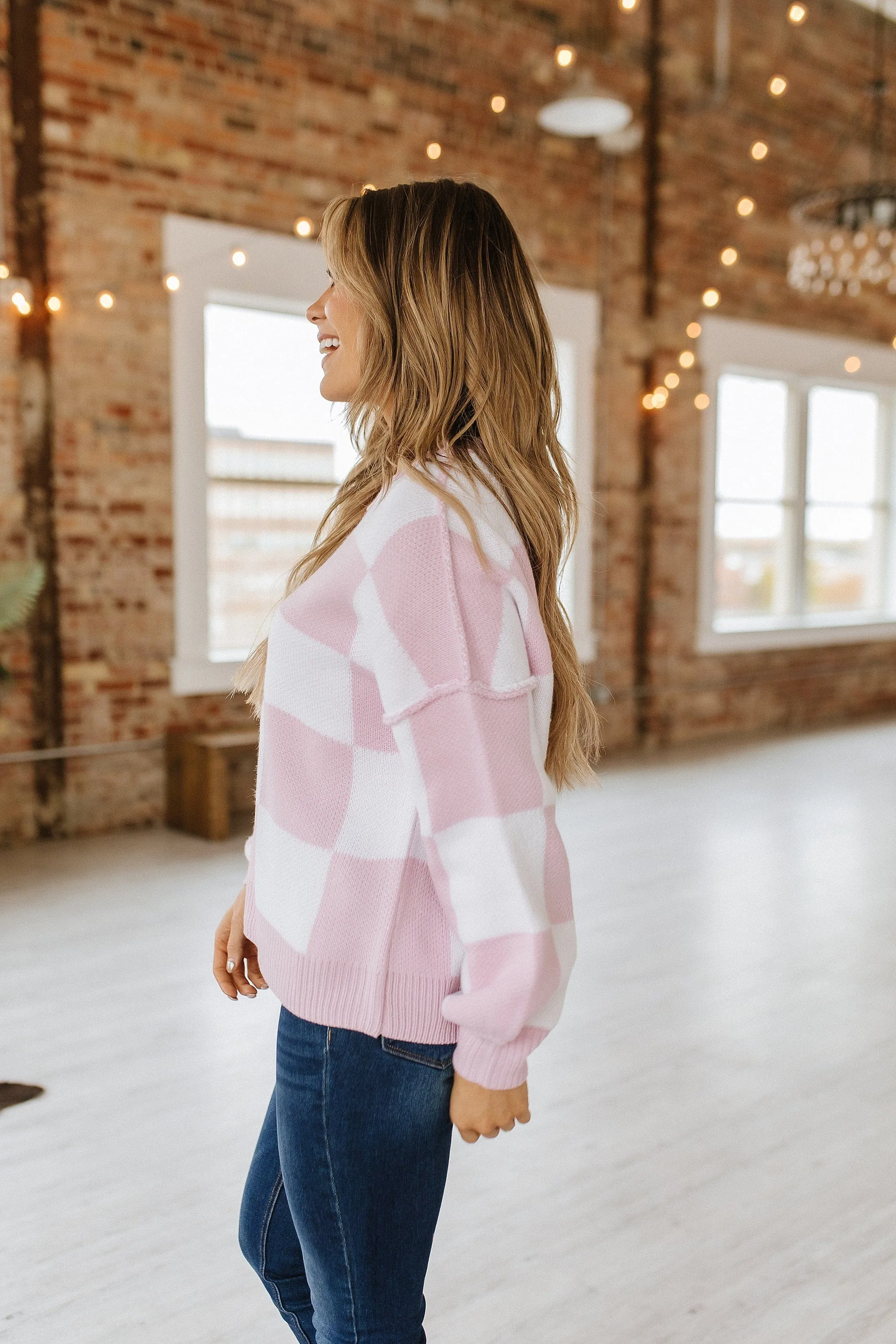 Checkered Bishop Sleeve Sweater | DROPSHIP