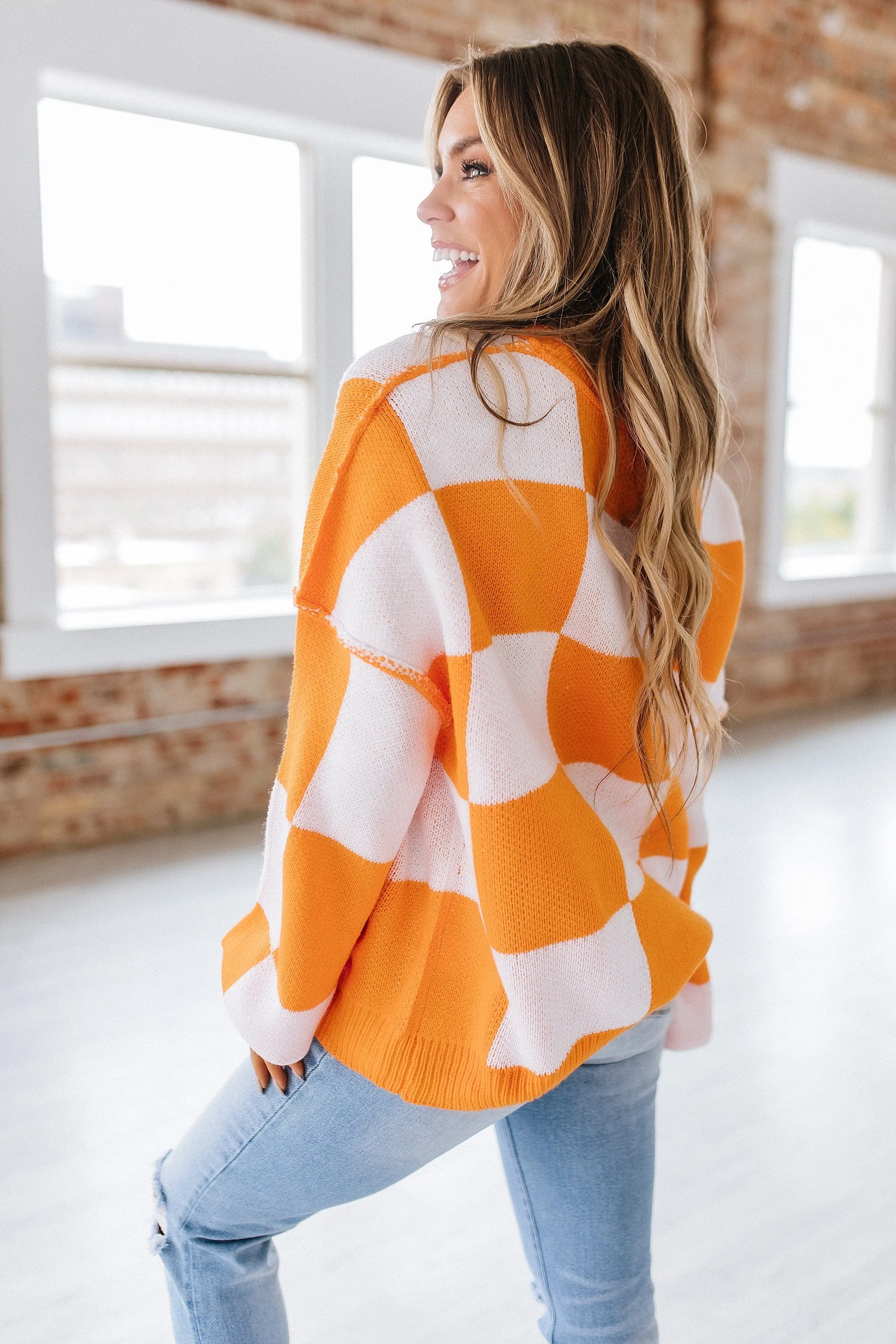 Checkered Bishop Sleeve Sweater | DROPSHIP