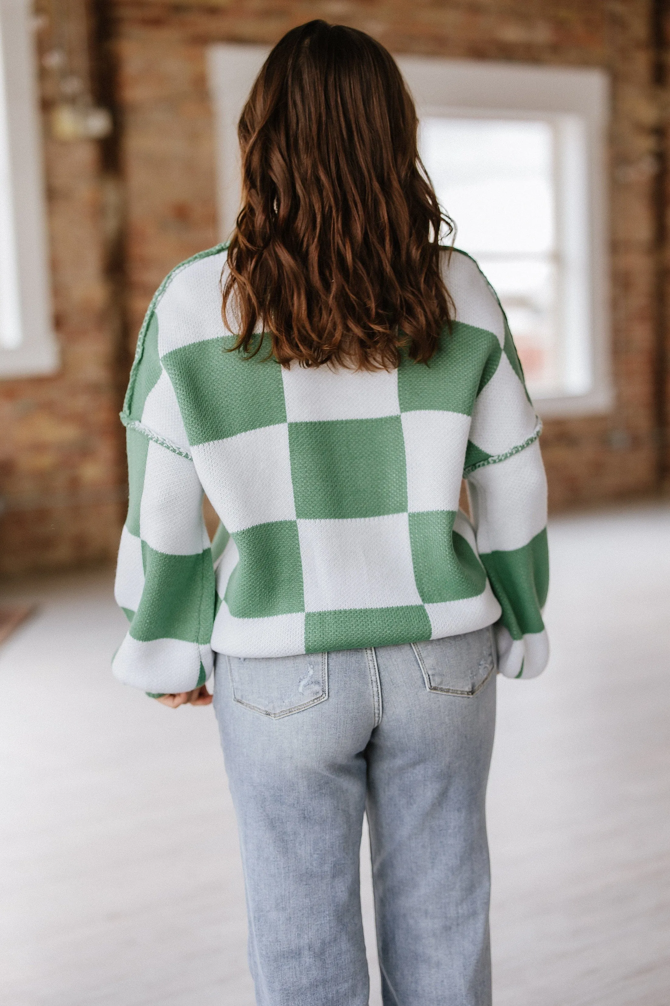 Checkered Bishop Sleeve Sweater | DROPSHIP