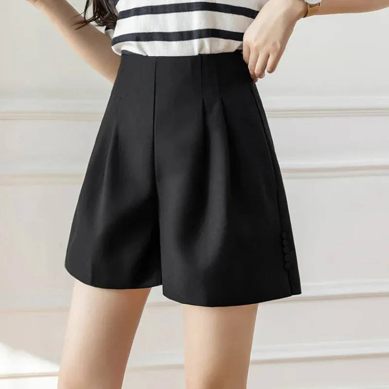 Chic Office Lady Elegant Button Wide Leg Shorts