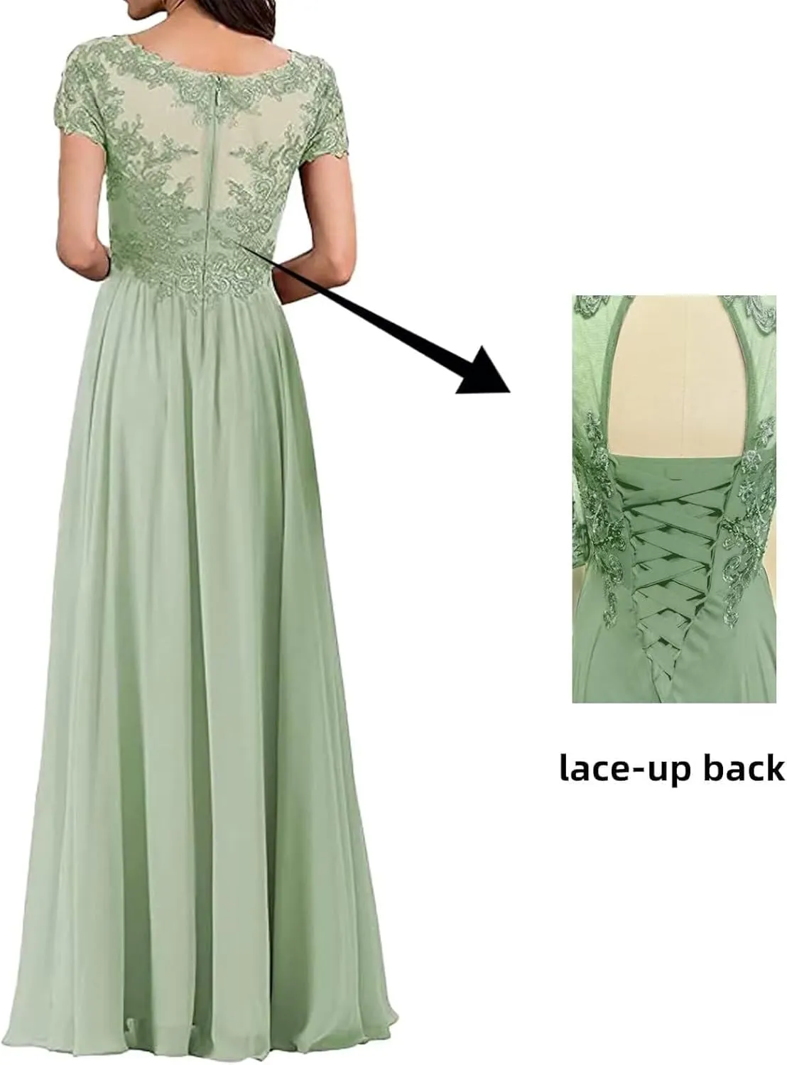 Chiffon Mother of The Bride Dresses Long V Neck Lace Applique Wedding Guest Dresses Cap Sleeve Formal Evening Dress