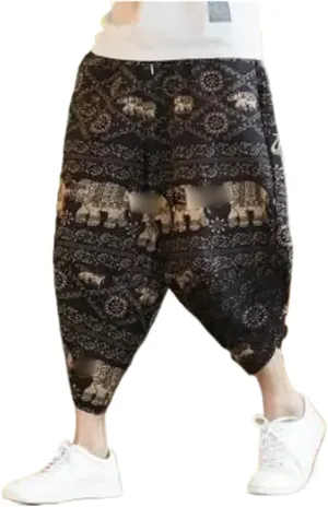 Chinese Style Harem Pants Men Summer Casual Mens Streetwear Cotton Striped -Length Trousers s4 L