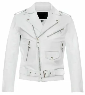 Classic Brando Biker White Mild Cowhide Leather Jacket 113