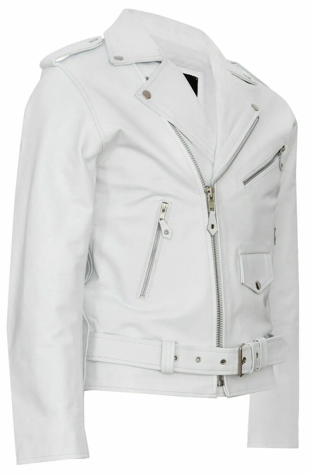 Classic Brando Biker White Mild Cowhide Leather Jacket 113