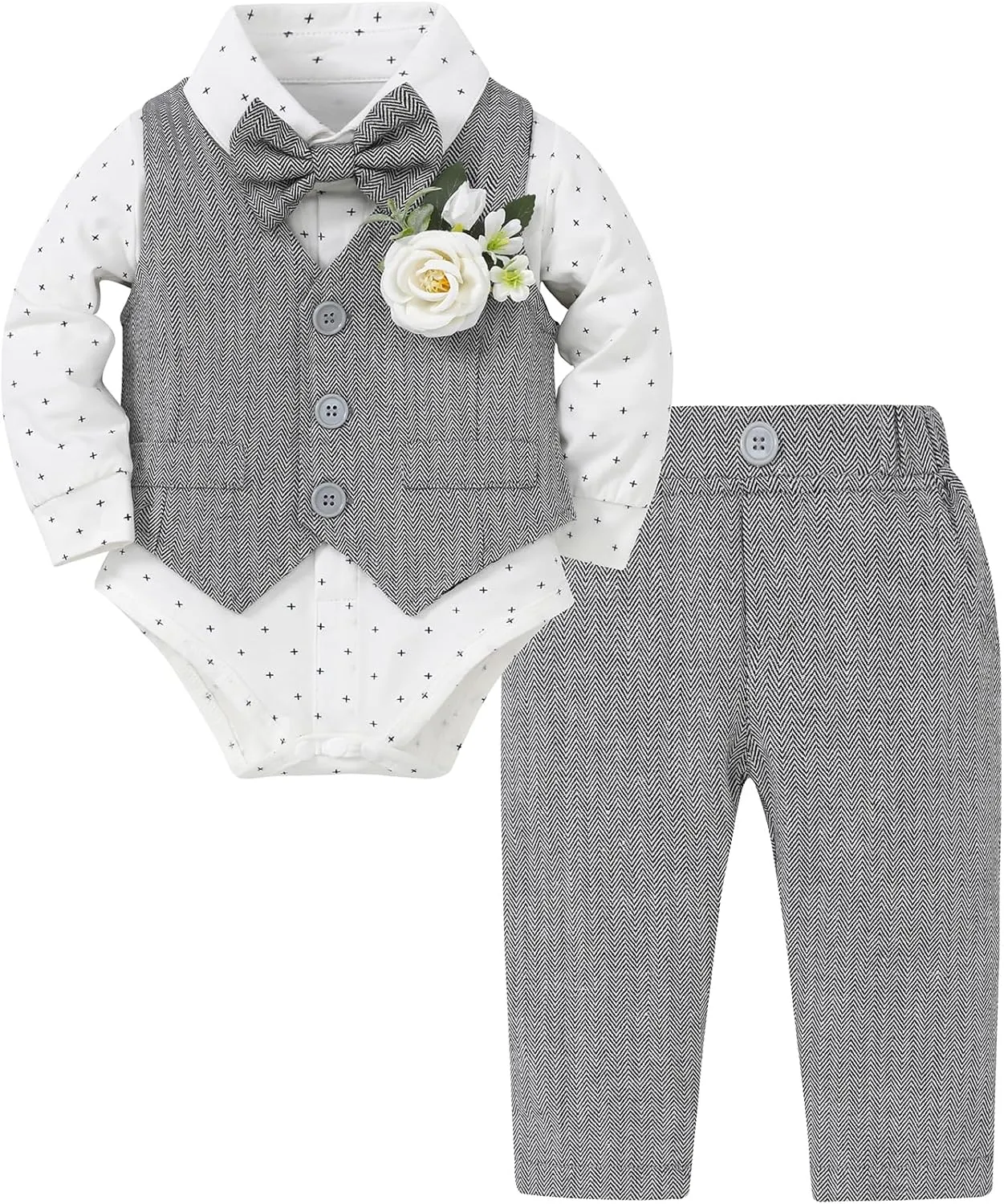 Coco&RARA Baby Boy Clothes Suits Infant Tuxedo Gentleman Outfits, Formal Dress Shirt Vest Corsage tie Pants Baby Suit Sets