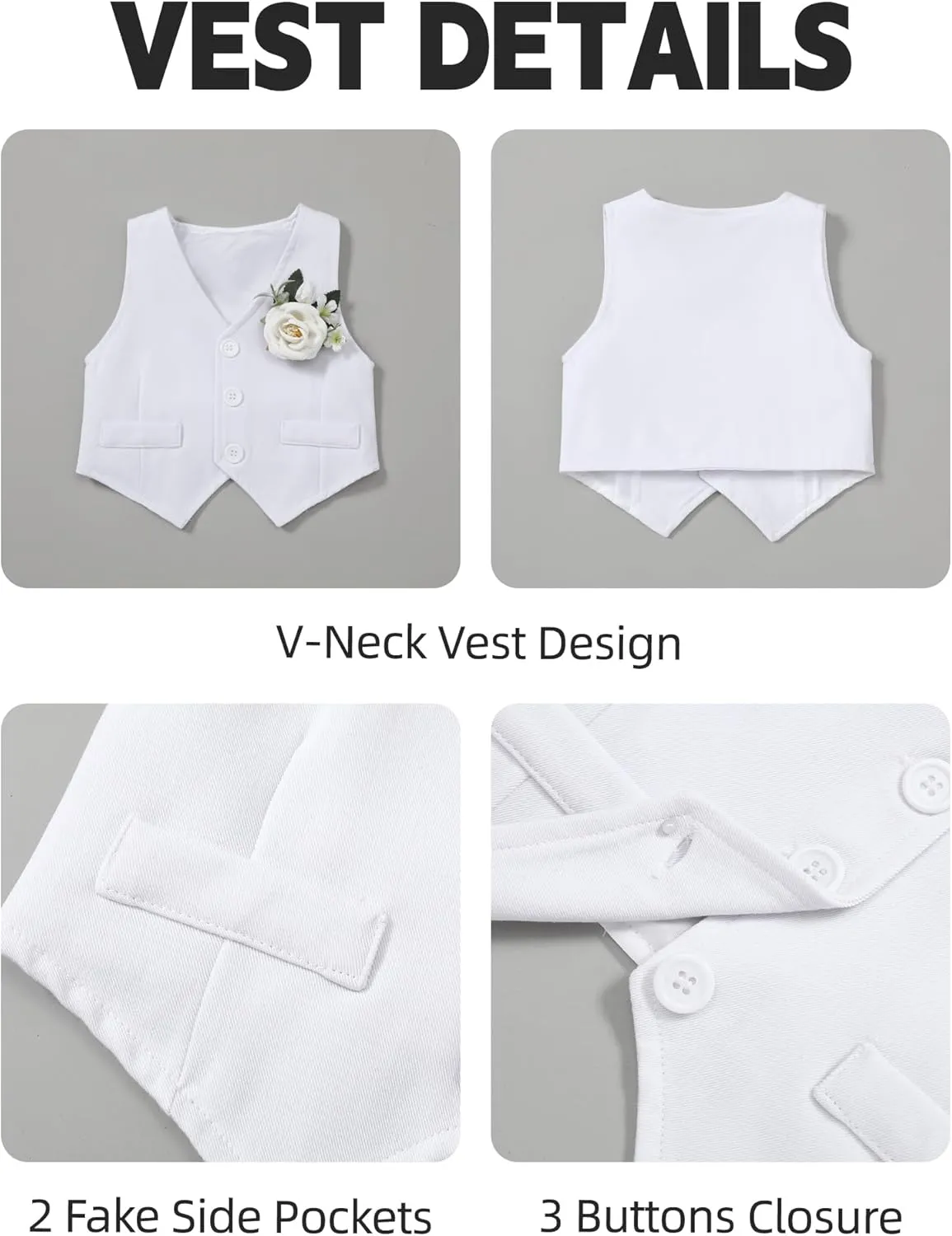 Coco&RARA Baby Boy Clothes Suits Infant Tuxedo Gentleman Outfits, Formal Dress Shirt Vest Corsage tie Pants Baby Suit Sets