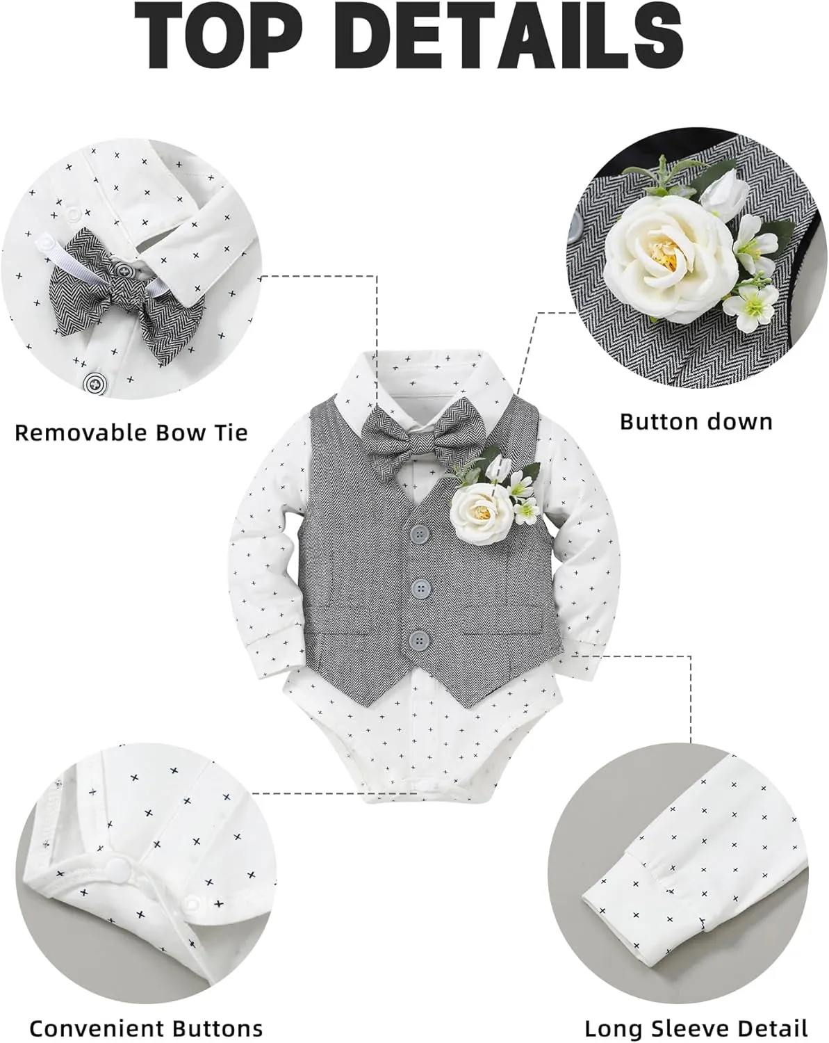 Coco&RARA Baby Boy Clothes Suits Infant Tuxedo Gentleman Outfits, Formal Dress Shirt Vest Corsage tie Pants Baby Suit Sets