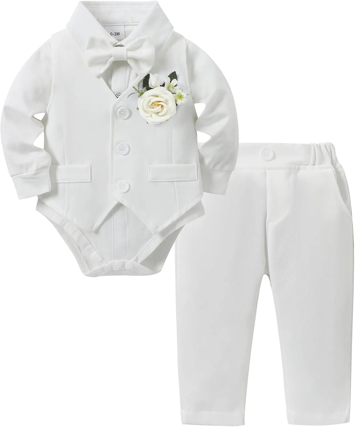 Coco&RARA Baby Boy Clothes Suits Infant Tuxedo Gentleman Outfits, Formal Dress Shirt Vest Corsage tie Pants Baby Suit Sets