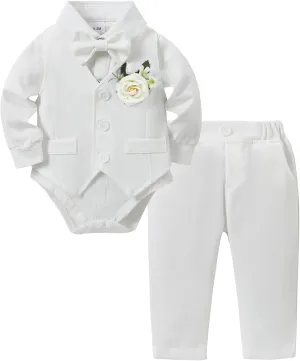 Coco&RARA Baby Boy Clothes Suits Infant Tuxedo Gentleman Outfits, Formal Dress Shirt Vest Corsage tie Pants Baby Suit Sets