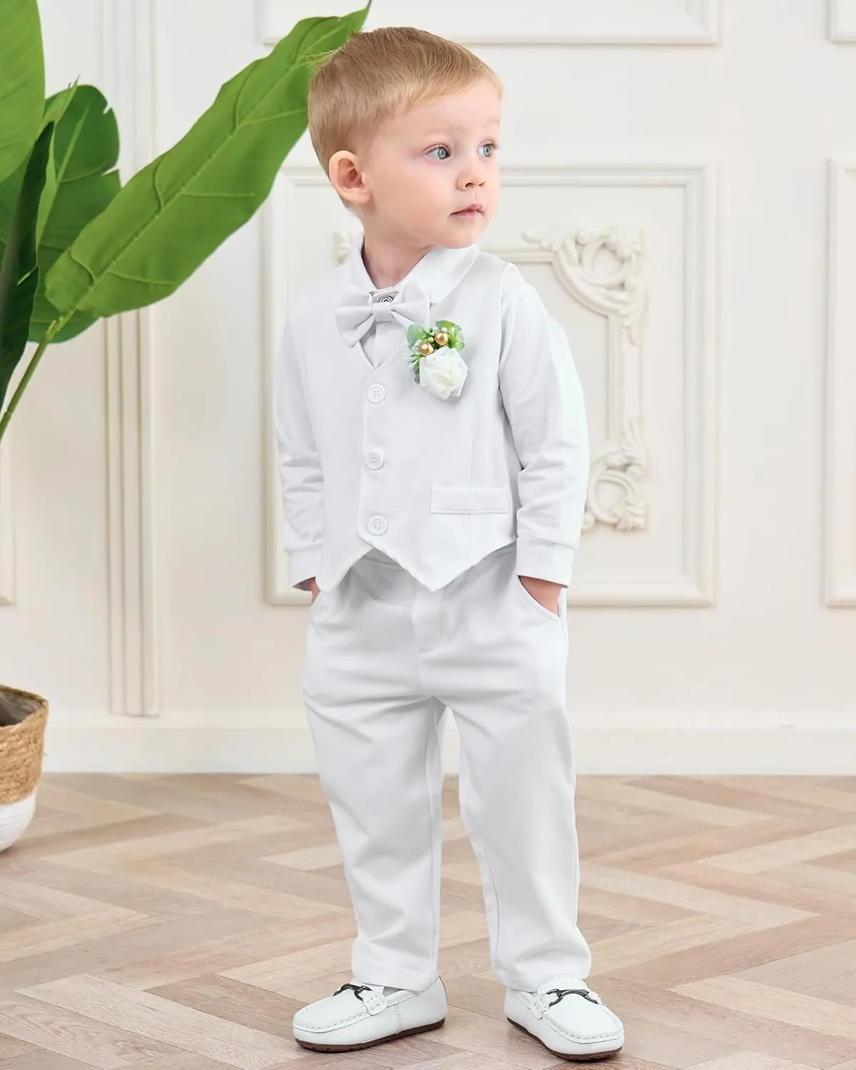 Coco&RARA Baby Boy Clothes Suits Infant Tuxedo Gentleman Outfits, Formal Dress Shirt Vest Corsage tie Pants Baby Suit Sets