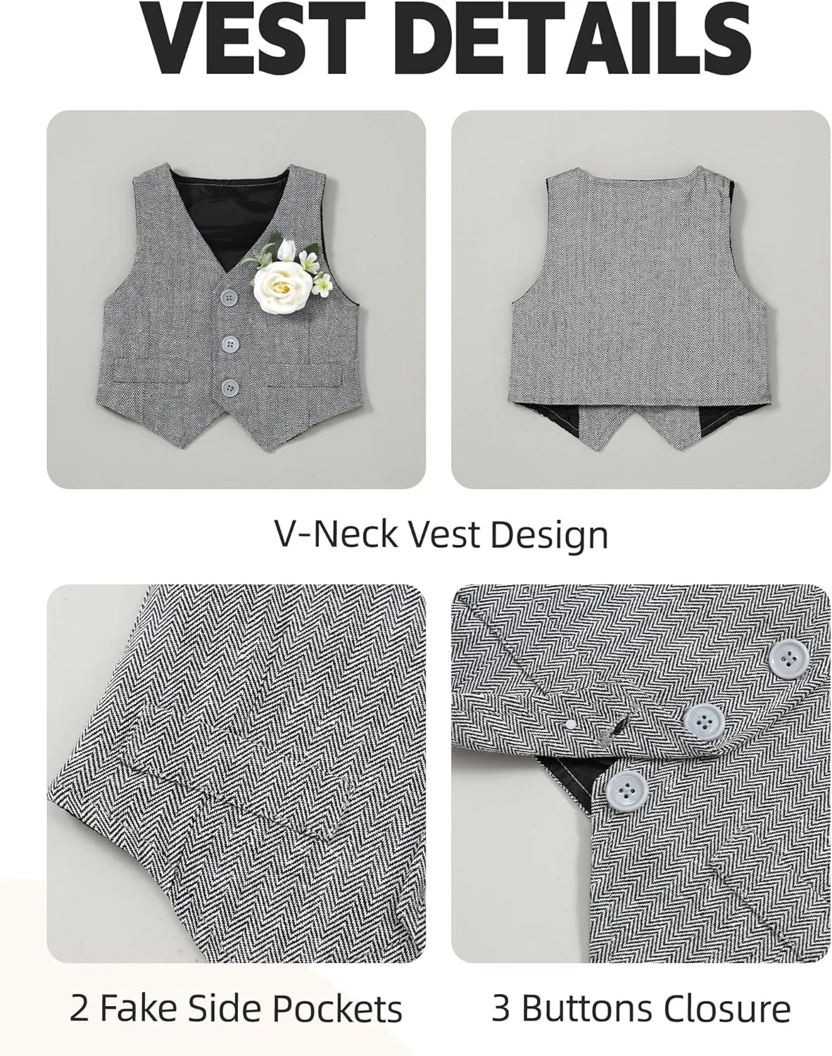 Coco&RARA Baby Boy Clothes Suits Infant Tuxedo Gentleman Outfits, Formal Dress Shirt Vest Corsage tie Pants Baby Suit Sets