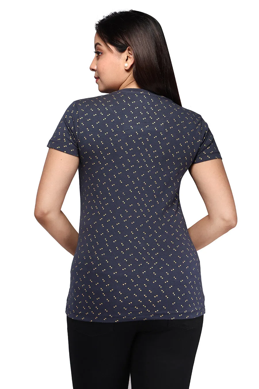 Comfort Lady All Over Printed Half Sleeve Cotton Round Neck T-Shirt