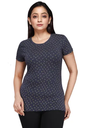 Comfort Lady All Over Printed Half Sleeve Cotton Round Neck T-Shirt