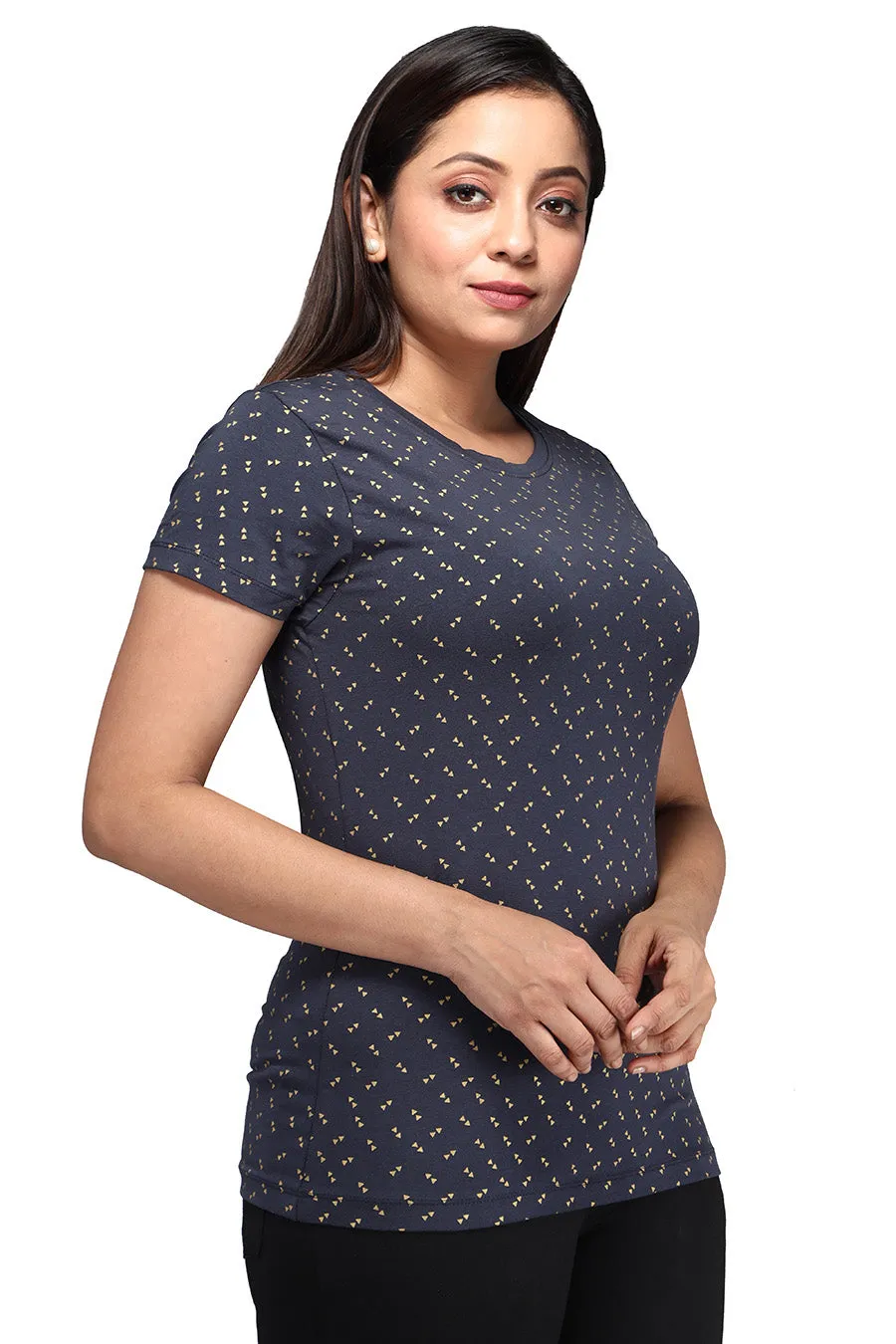 Comfort Lady All Over Printed Half Sleeve Cotton Round Neck T-Shirt