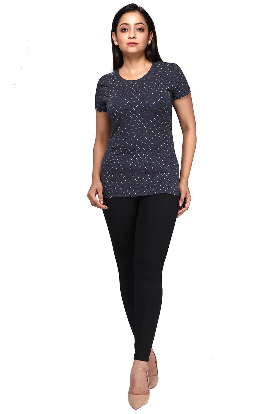 Comfort Lady All Over Printed Half Sleeve Cotton Round Neck T-Shirt