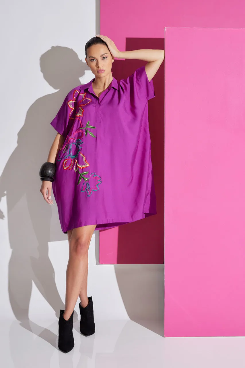 Cotton Silk Embroidered Caftan Dress