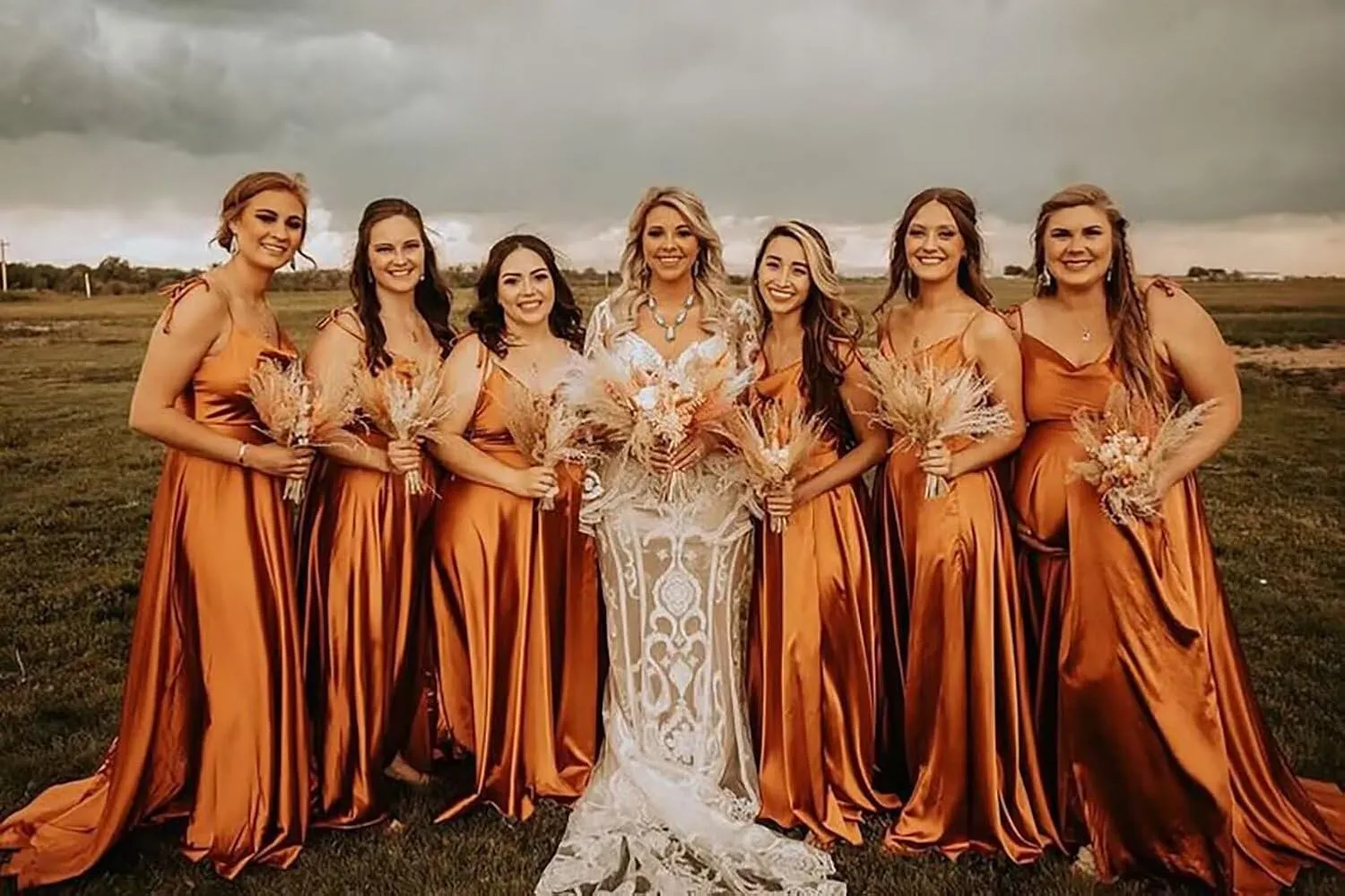 Cowl Neck Satin Bridesmaid Dresses with Slit Long Prom Dress for Women Formal Evening Gown with Pockets