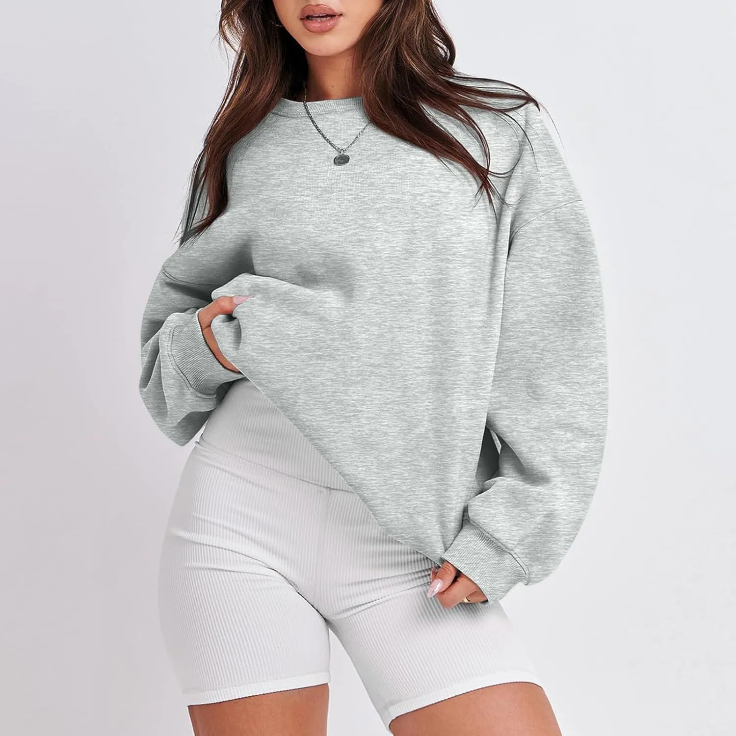 Crewneck Sweatshirts Women Preppy Fleece Plain Oversized Hoodie Trendy Aesthetic Hoodies Winter Crew Neck Sweatshirt