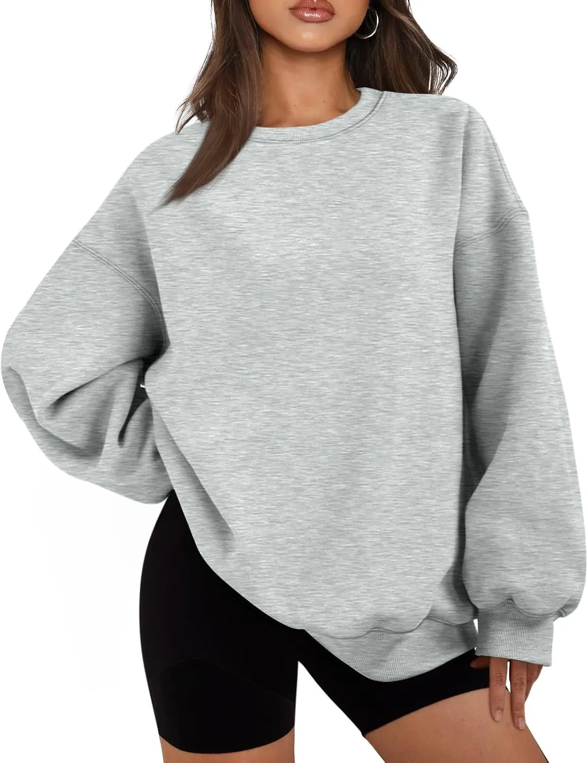 Crewneck Sweatshirts Women Preppy Fleece Plain Oversized Hoodie Trendy Aesthetic Hoodies Winter Crew Neck Sweatshirt
