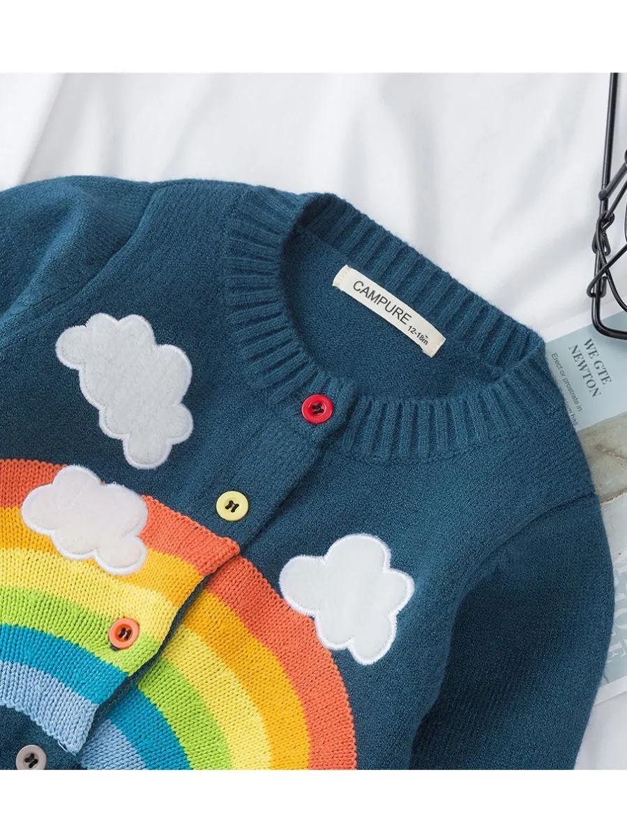 Cute Cloud Rainbow Top Crochet Cardigan Baby Girls Kids Knitwear