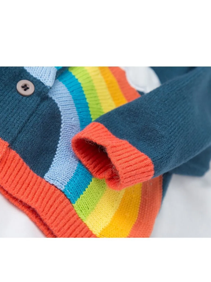 Cute Cloud Rainbow Top Crochet Cardigan Baby Girls Kids Knitwear