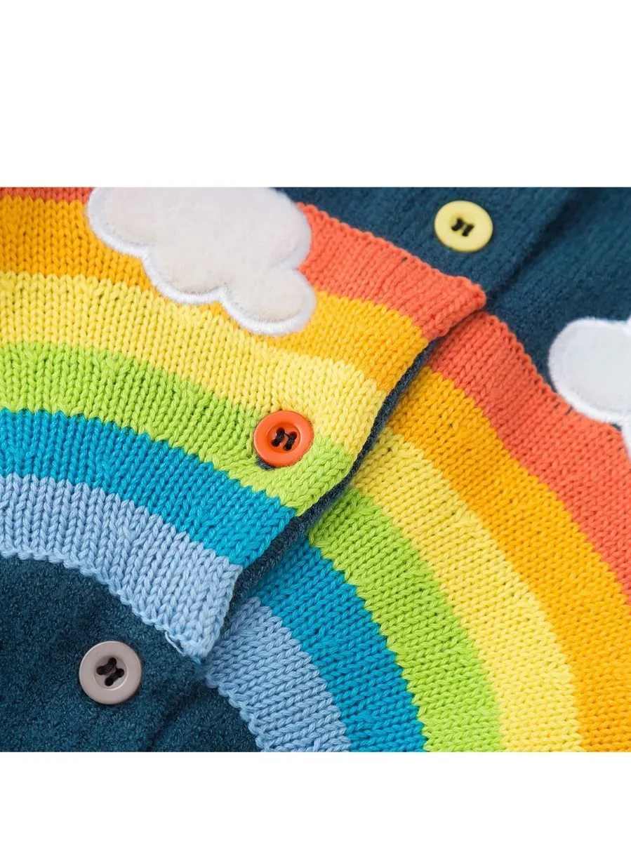 Cute Cloud Rainbow Top Crochet Cardigan Baby Girls Kids Knitwear