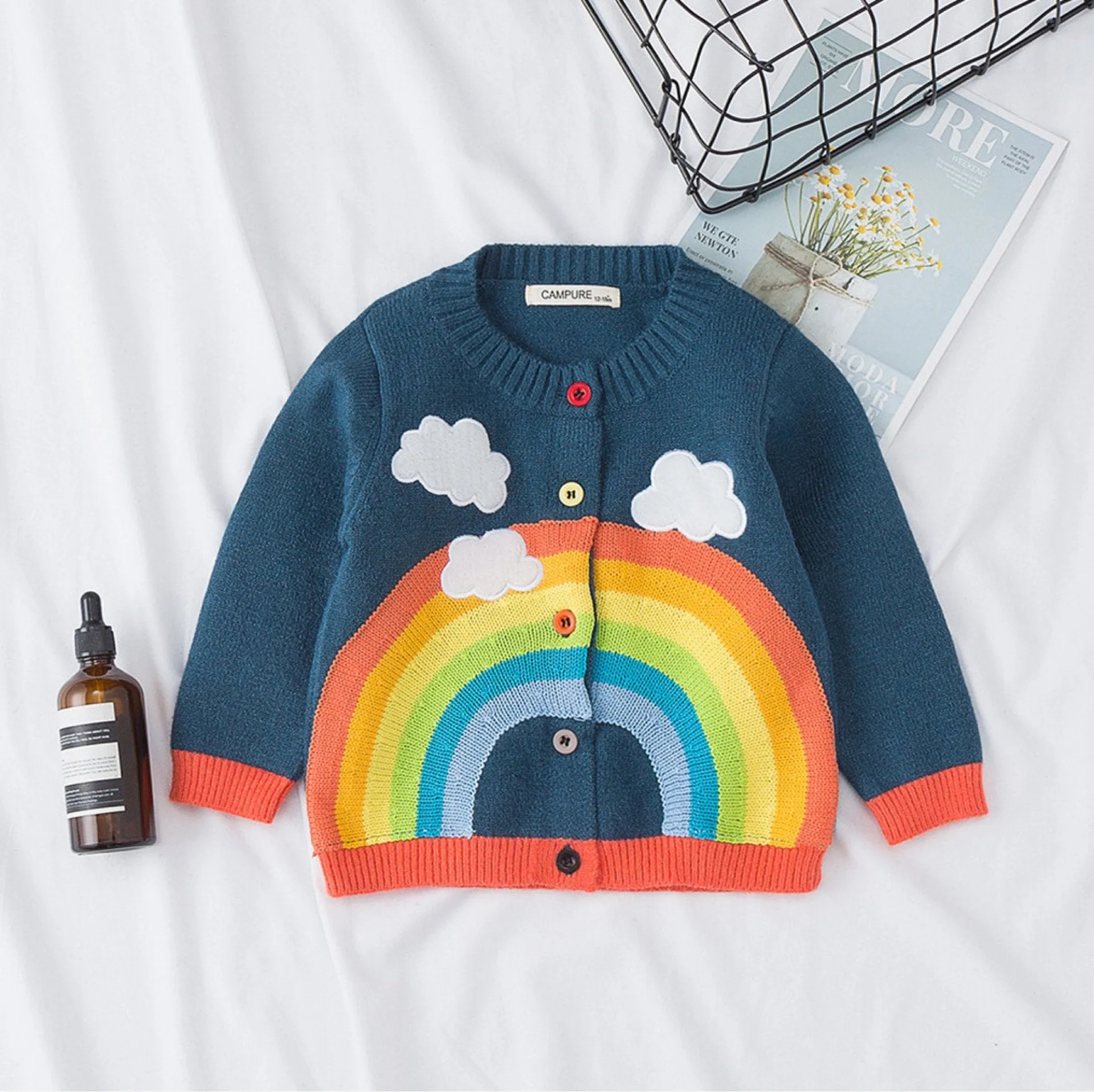 Cute Cloud Rainbow Top Crochet Cardigan Baby Girls Kids Knitwear