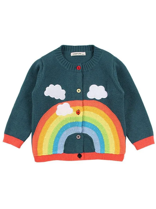 Cute Cloud Rainbow Top Crochet Cardigan Baby Girls Kids Knitwear