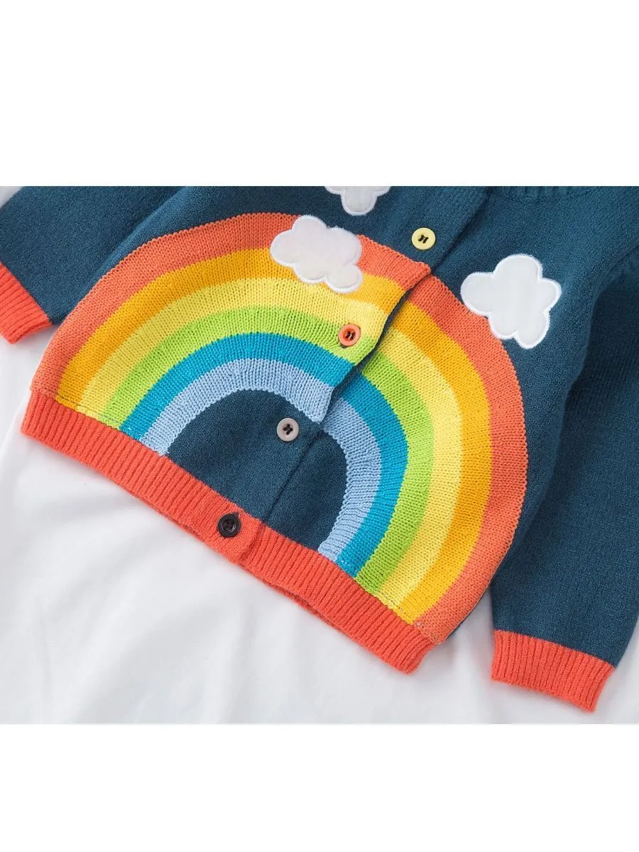 Cute Cloud Rainbow Top Crochet Cardigan Baby Girls Kids Knitwear