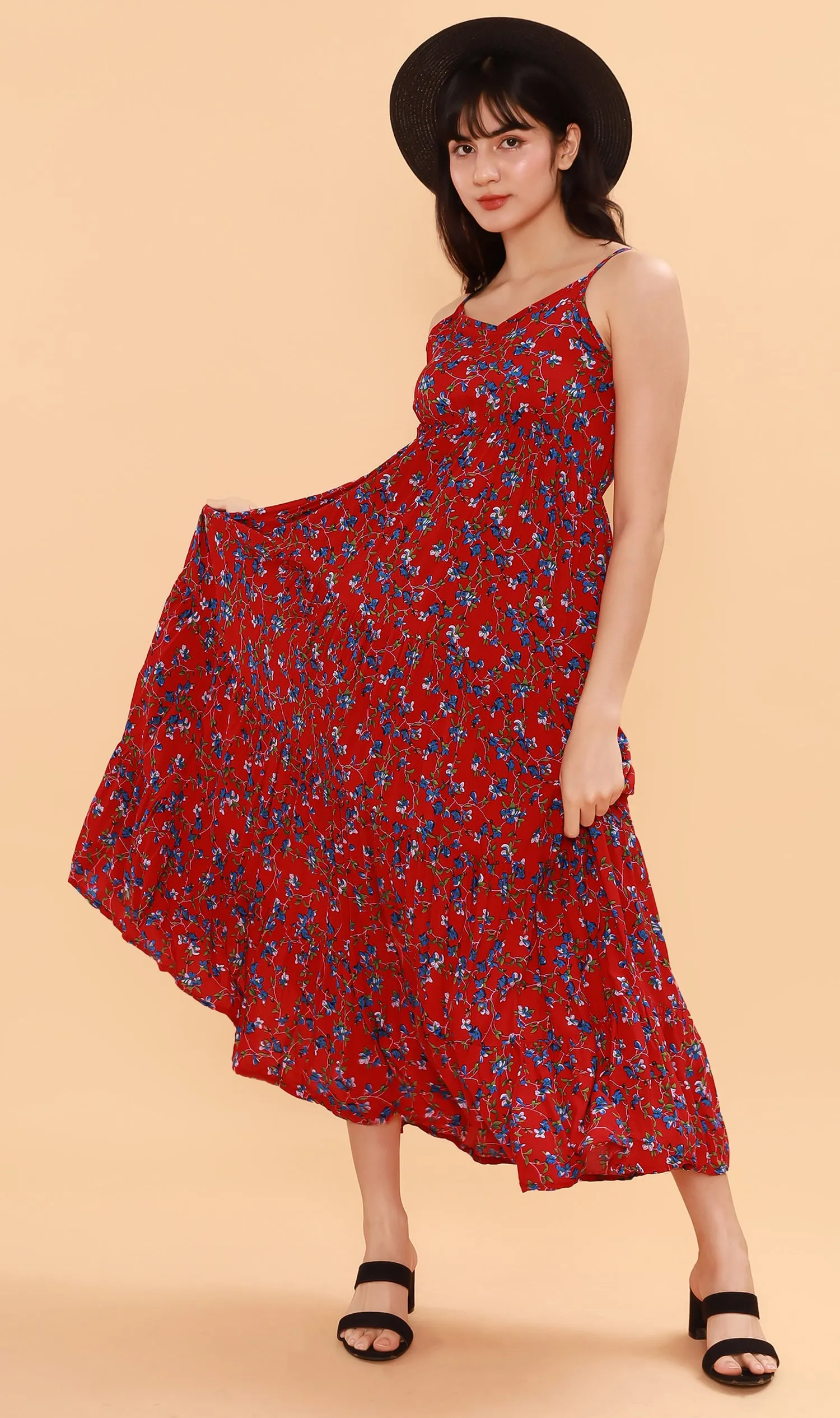 DAHLIA Floral Flowy Dress (Red)