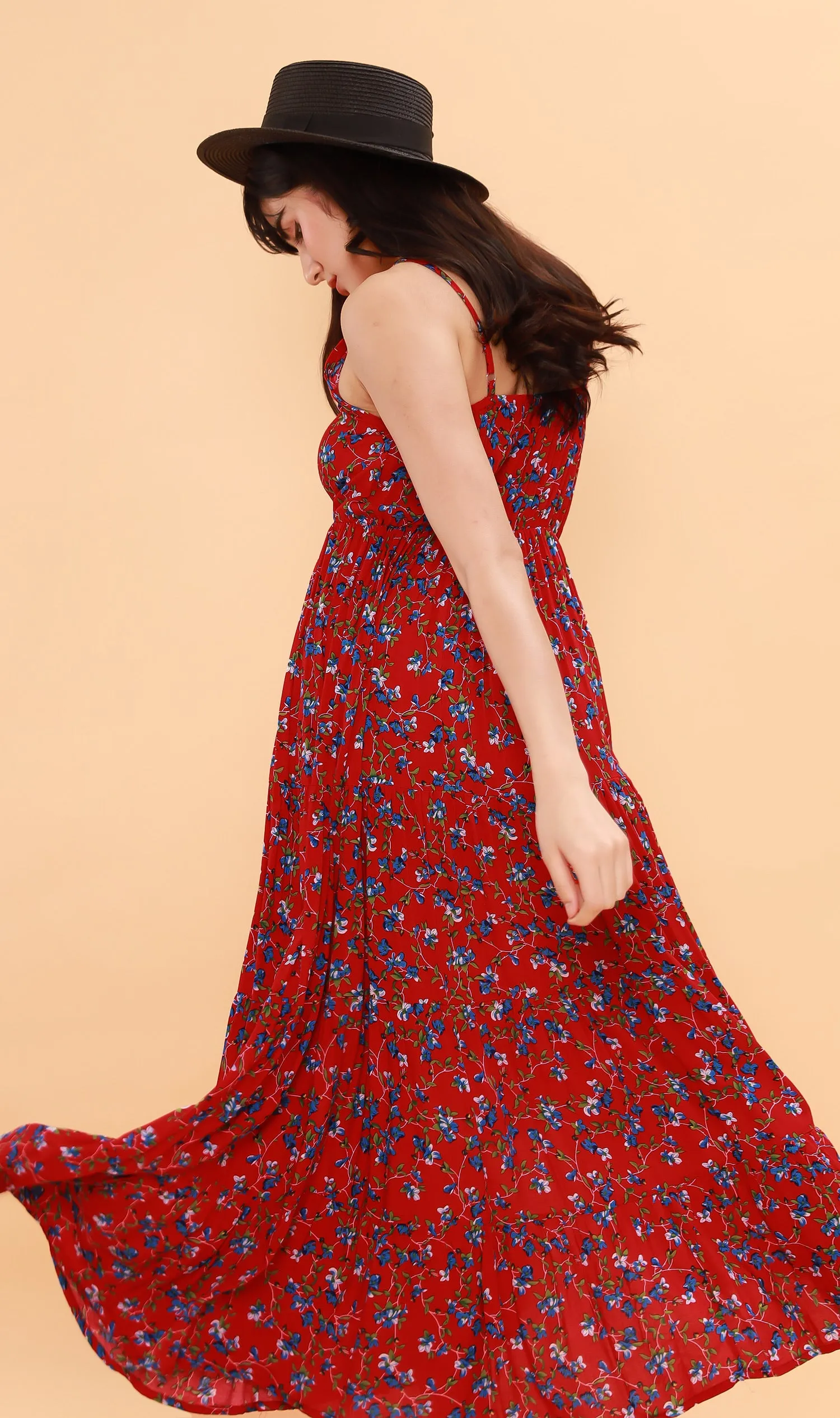 DAHLIA Floral Flowy Dress (Red)