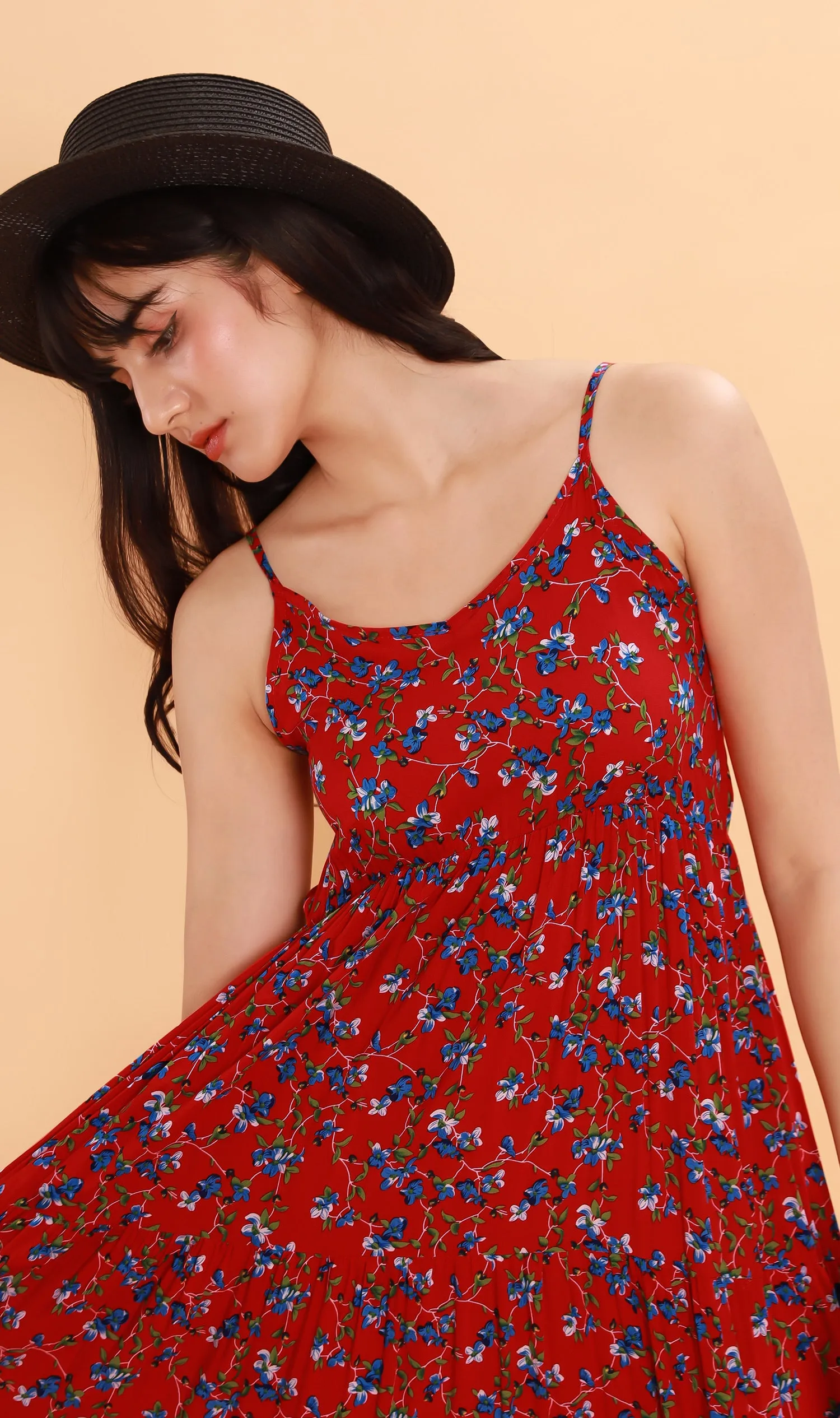 DAHLIA Floral Flowy Dress (Red)