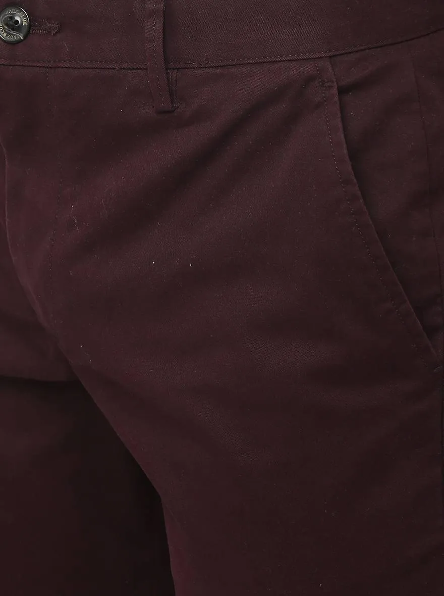 Dark Wine Solid Slim Fit Casual Trouser | JadeBlue