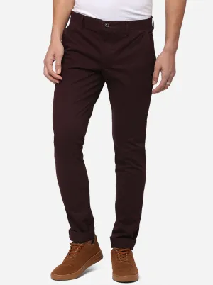 Dark Wine Solid Slim Fit Casual Trouser | JadeBlue