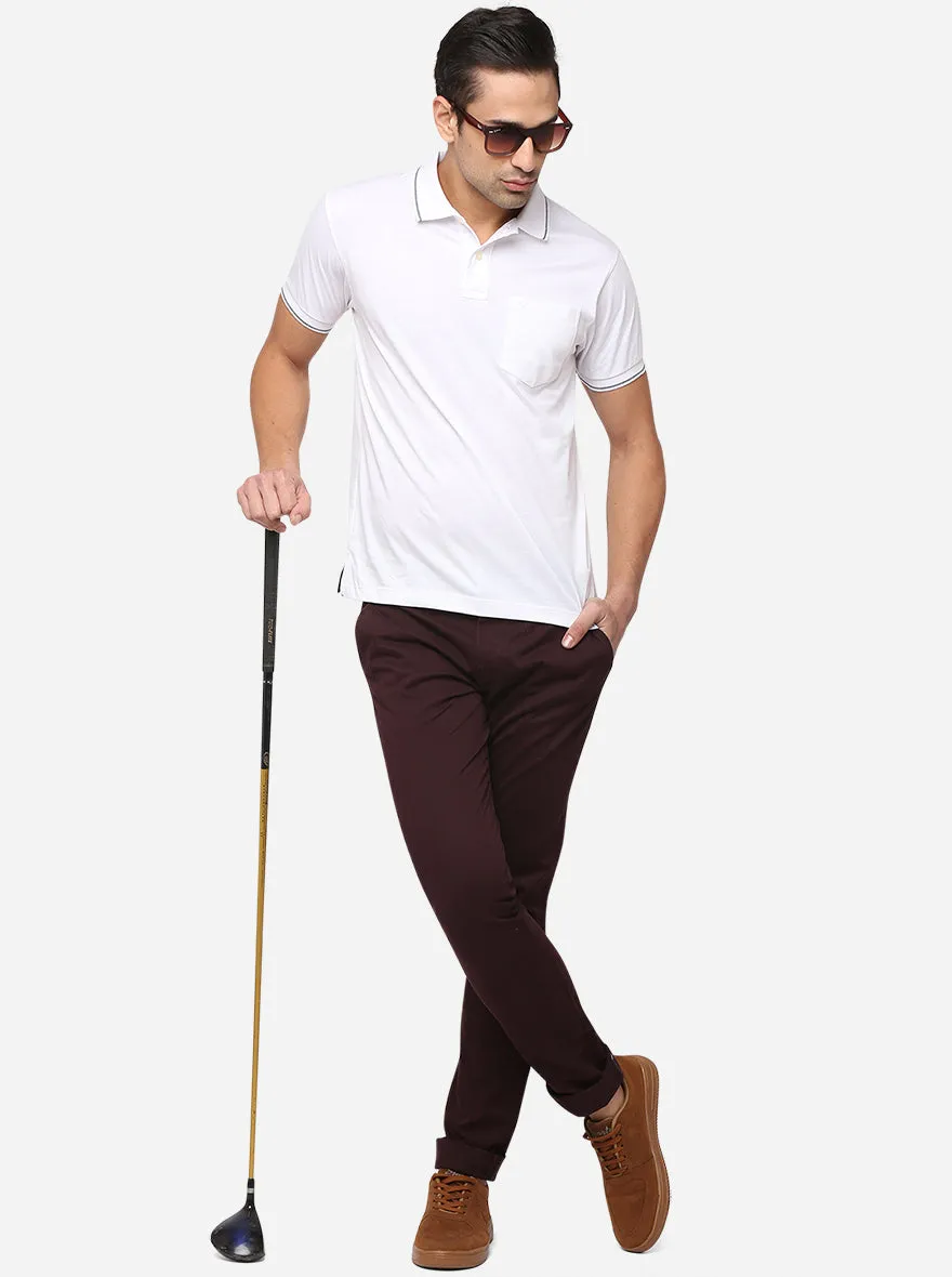 Dark Wine Solid Slim Fit Casual Trouser | JadeBlue