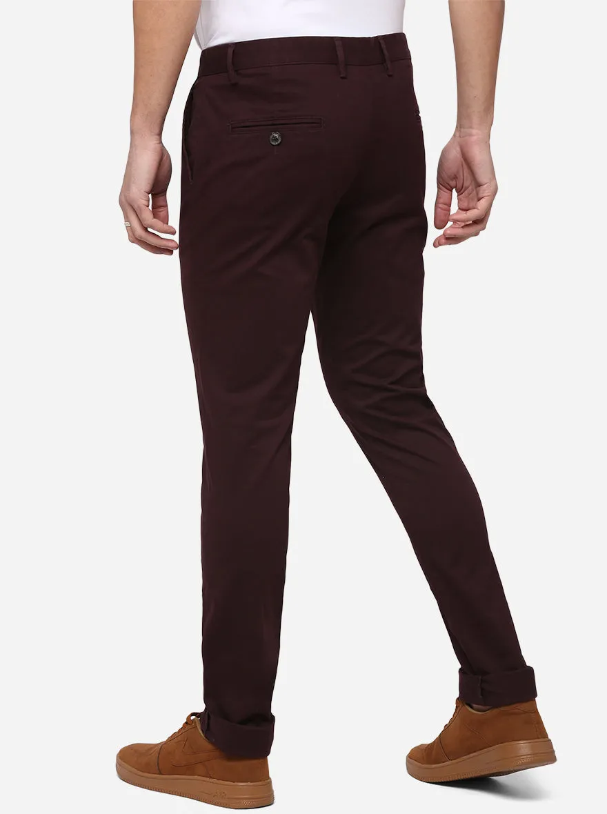 Dark Wine Solid Slim Fit Casual Trouser | JadeBlue