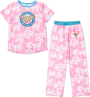DC Comics Justice League Wonder Woman Girls Pajama Shirt and Pants Sleep Set Toddler to Big Kid