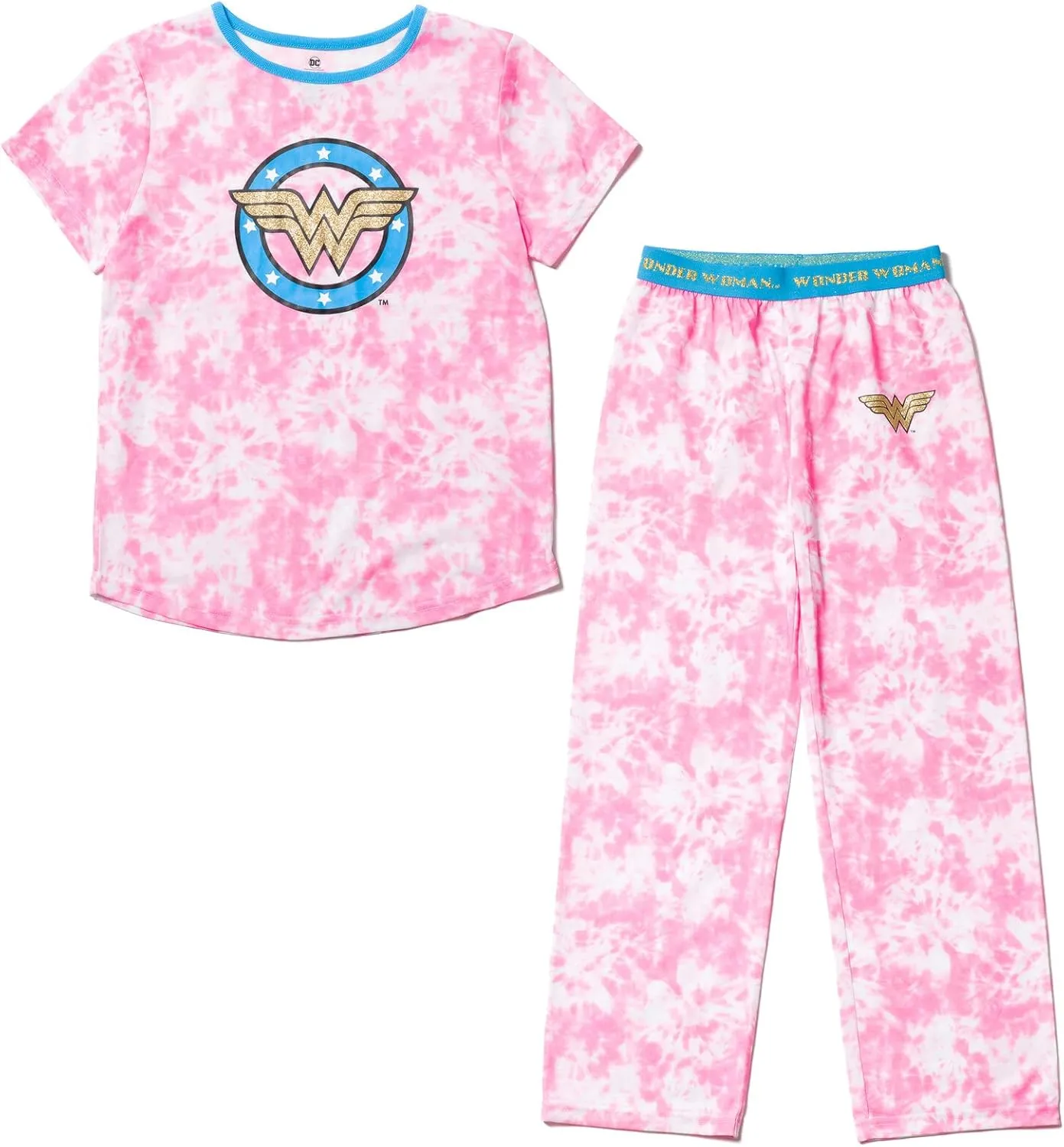 DC Comics Justice League Wonder Woman Girls Pajama Shirt and Pants Sleep Set Toddler to Big Kid