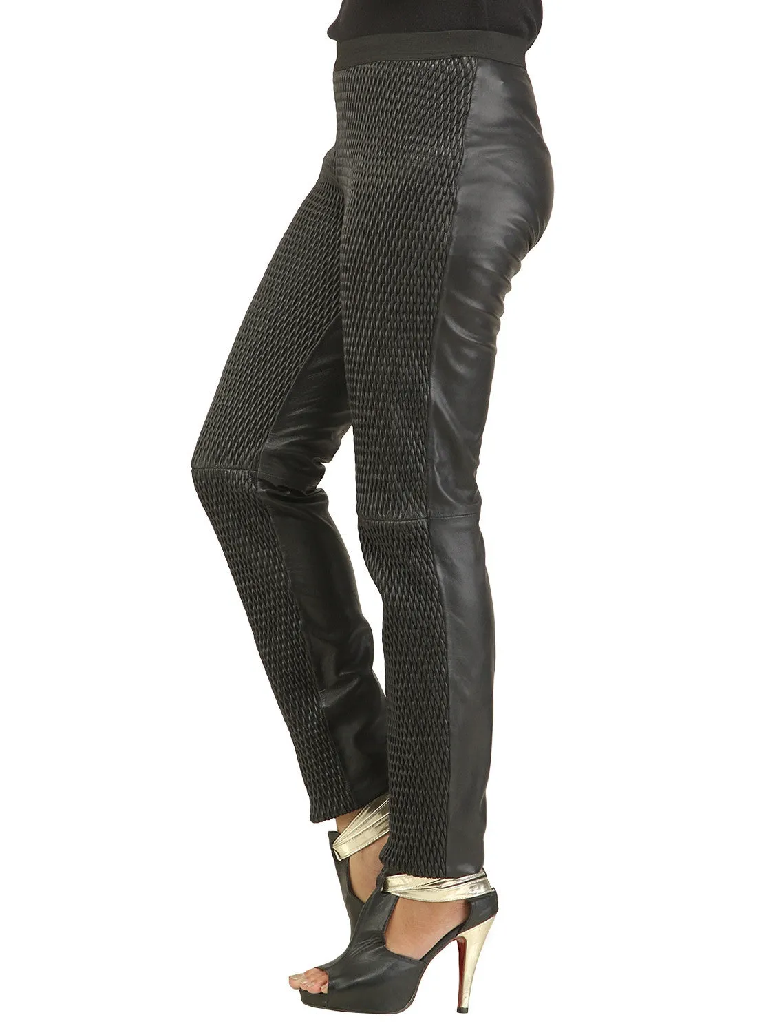 Designer Women Leather Leggings W/ stretchable Quilting